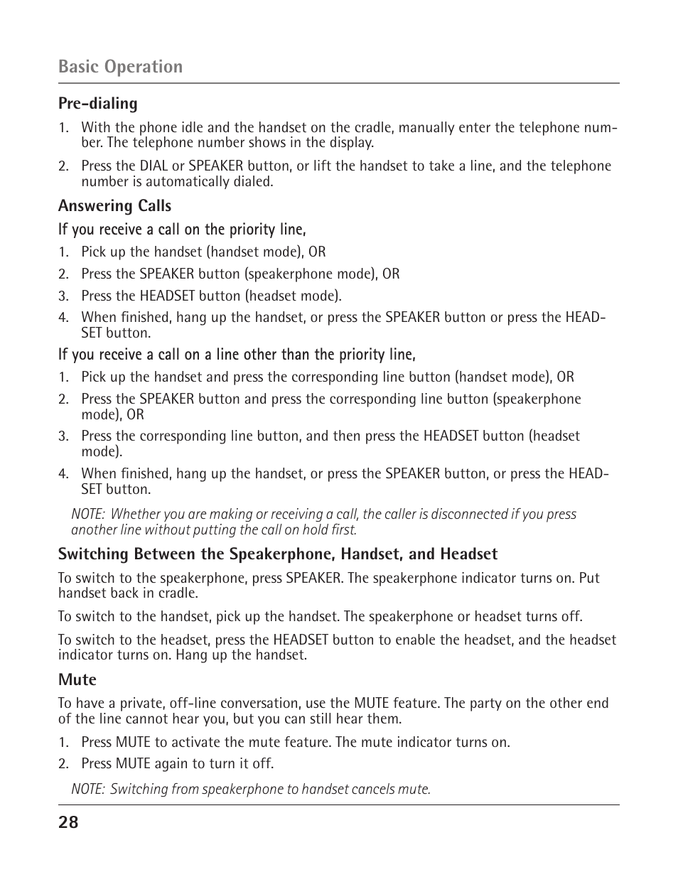 Basic operation | GE 25425 User Manual | Page 28 / 108