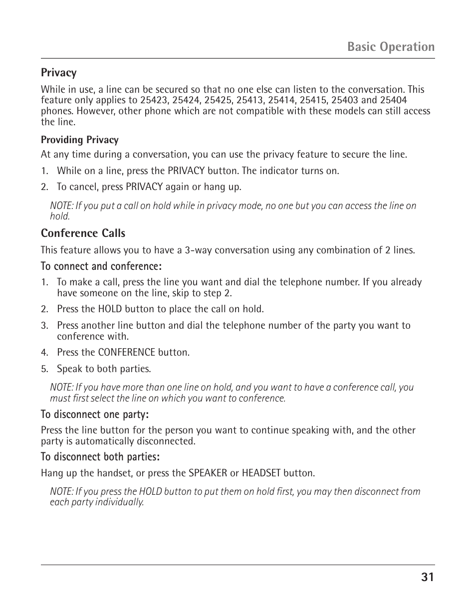 Basic operation | GE 25425 User Manual | Page 31 / 108