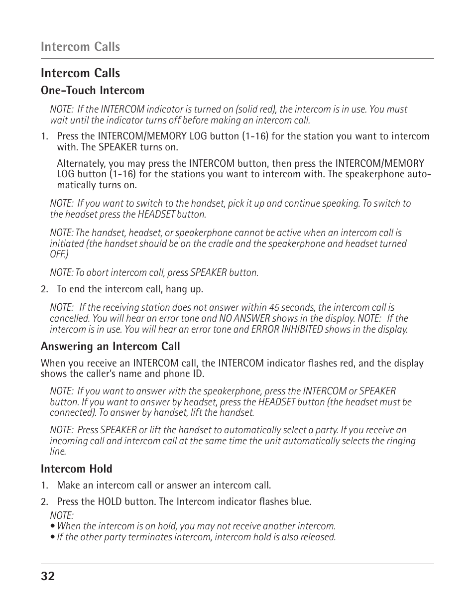 2 intercom calls, Intercom calls | GE 25425 User Manual | Page 32 / 108