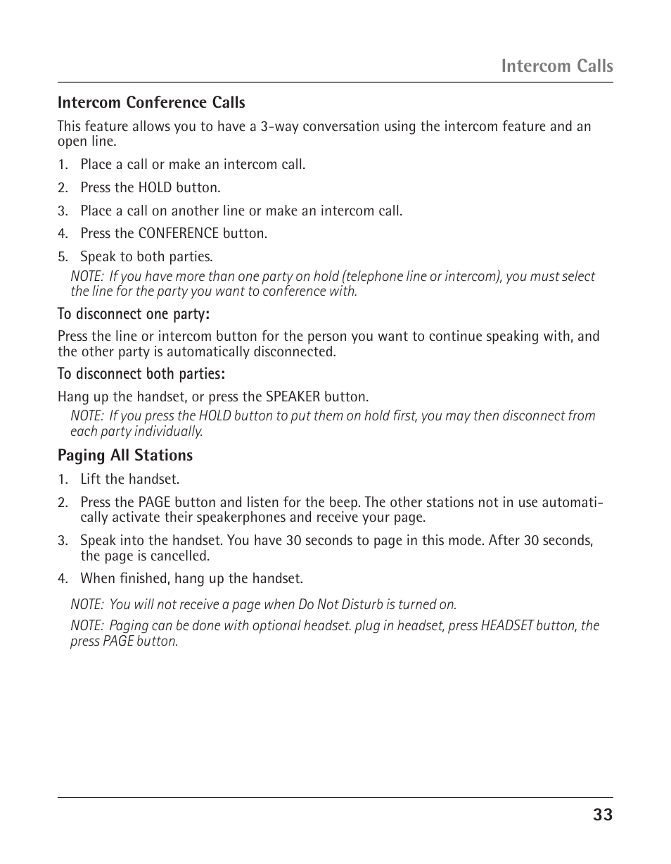 Intercom calls | GE 25425 User Manual | Page 33 / 108