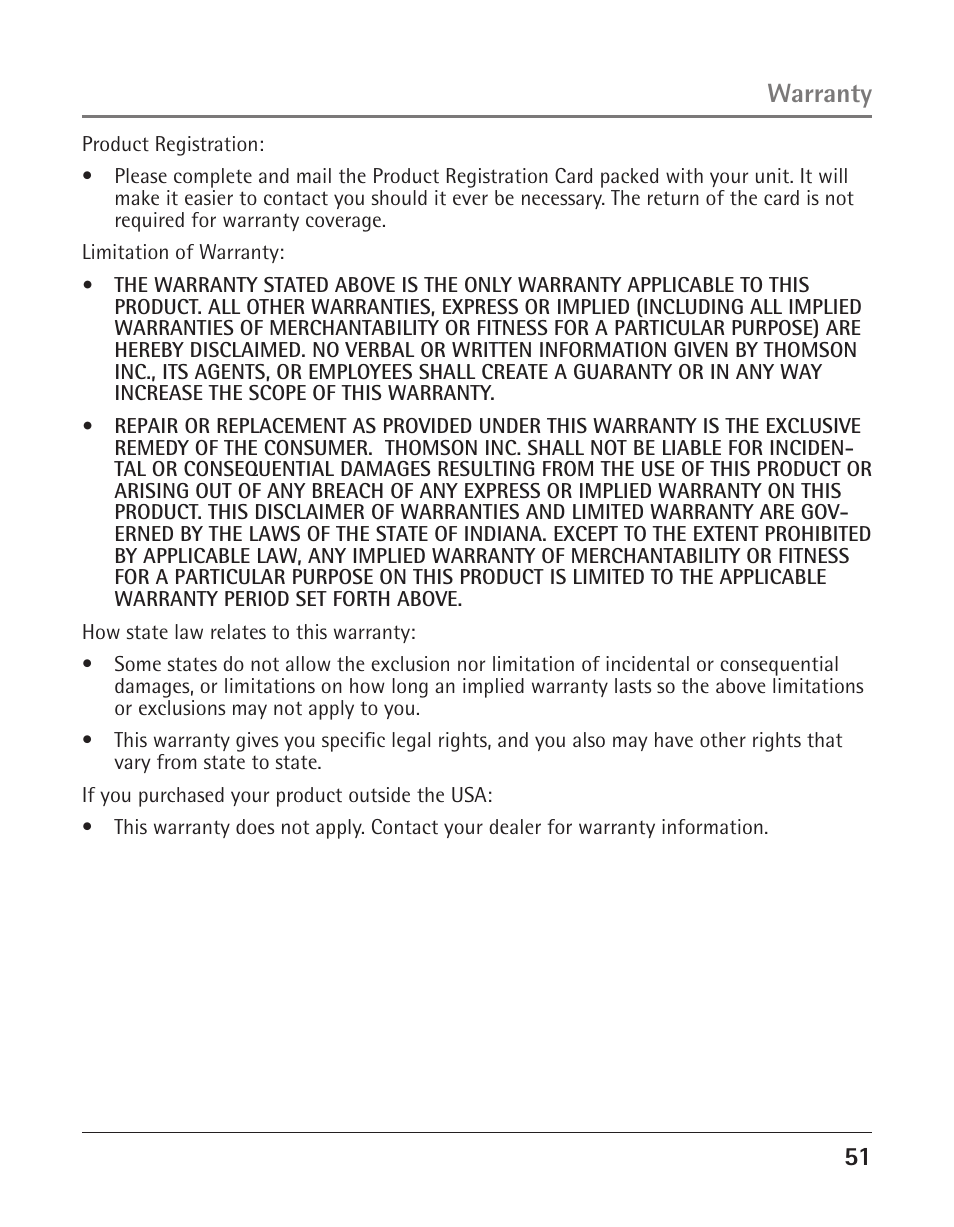 Warranty | GE 25425 User Manual | Page 51 / 108