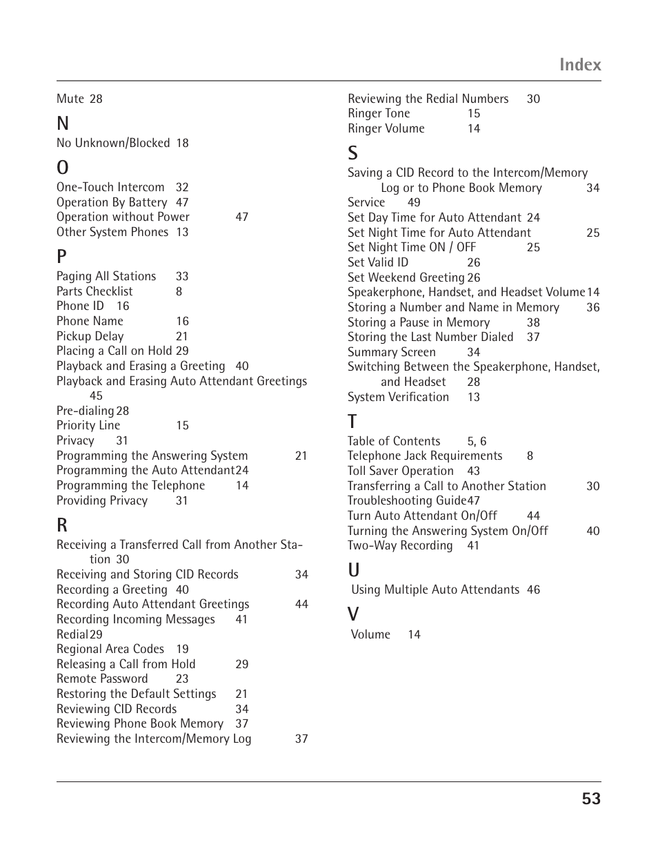 Index | GE 25425 User Manual | Page 53 / 108