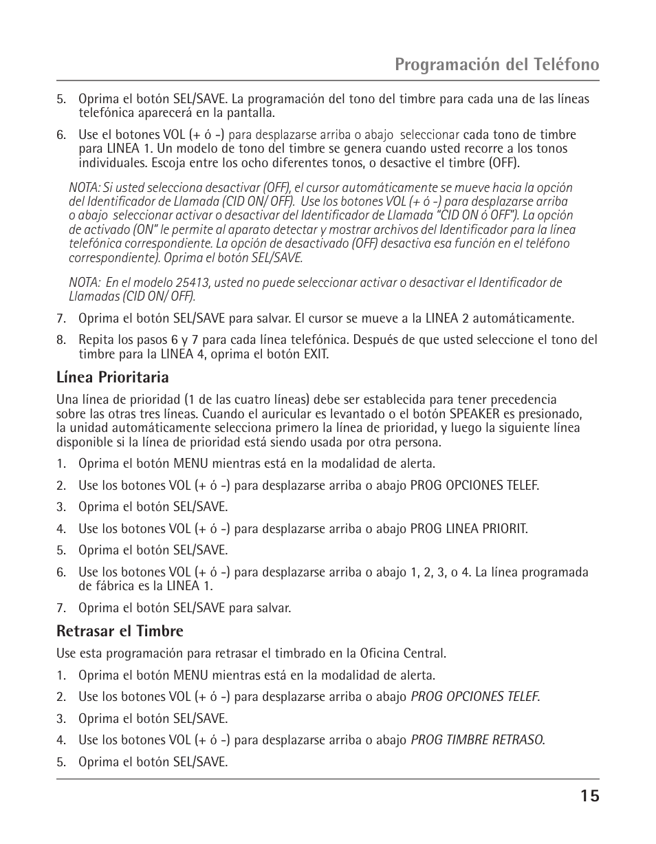 Programación del teléfono | GE 25425 User Manual | Page 69 / 108