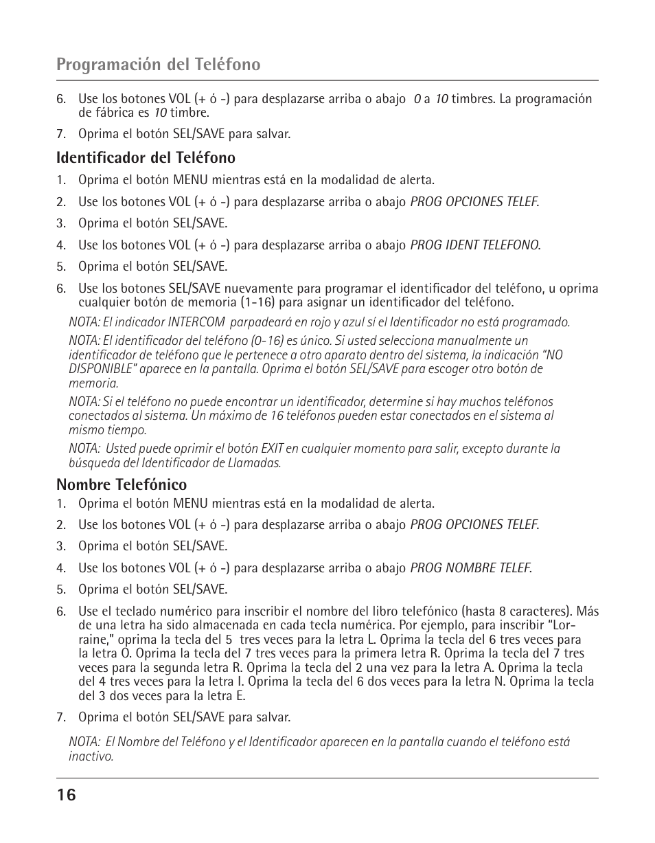 Programación del teléfono | GE 25425 User Manual | Page 70 / 108