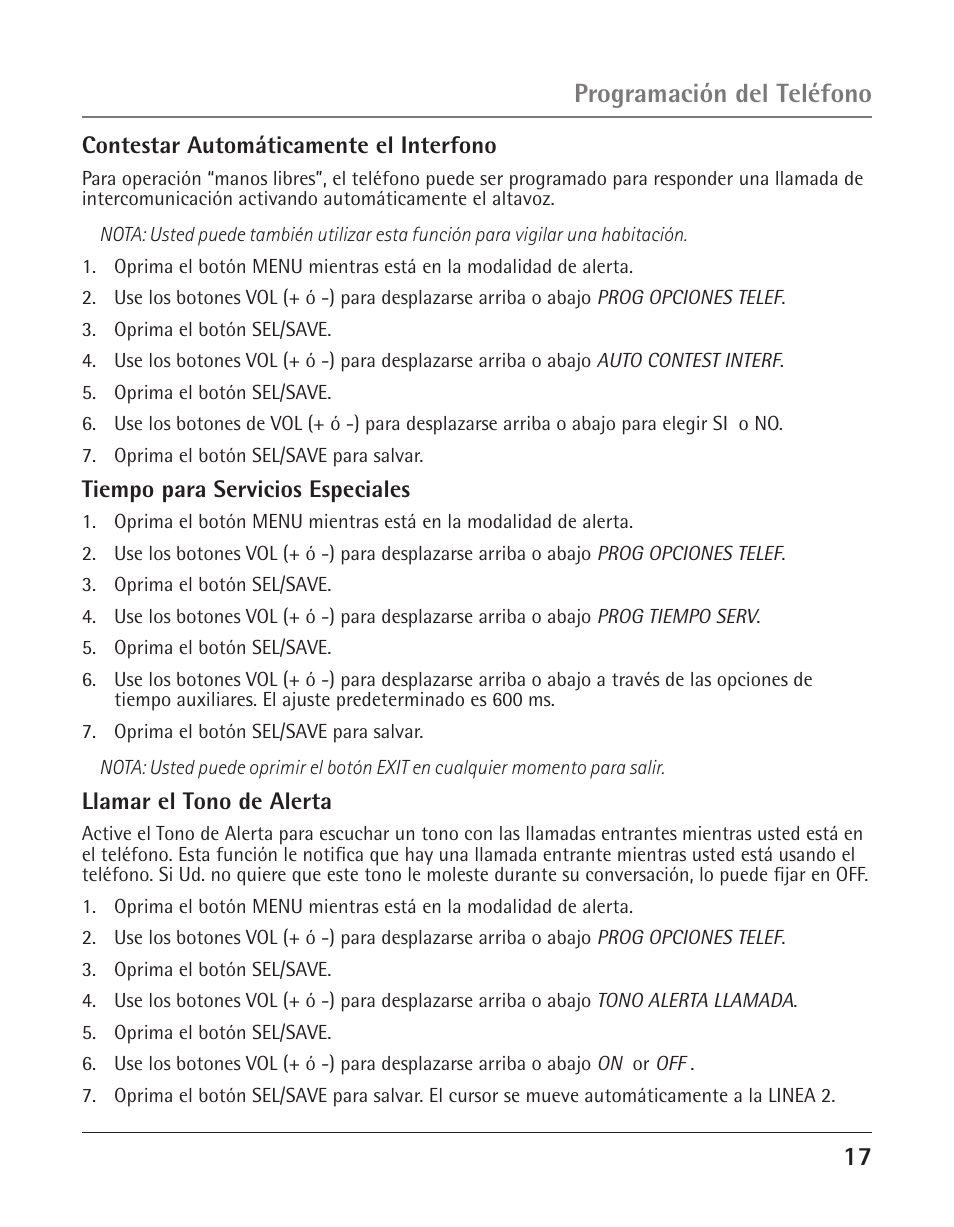 Programación del teléfono | GE 25425 User Manual | Page 71 / 108