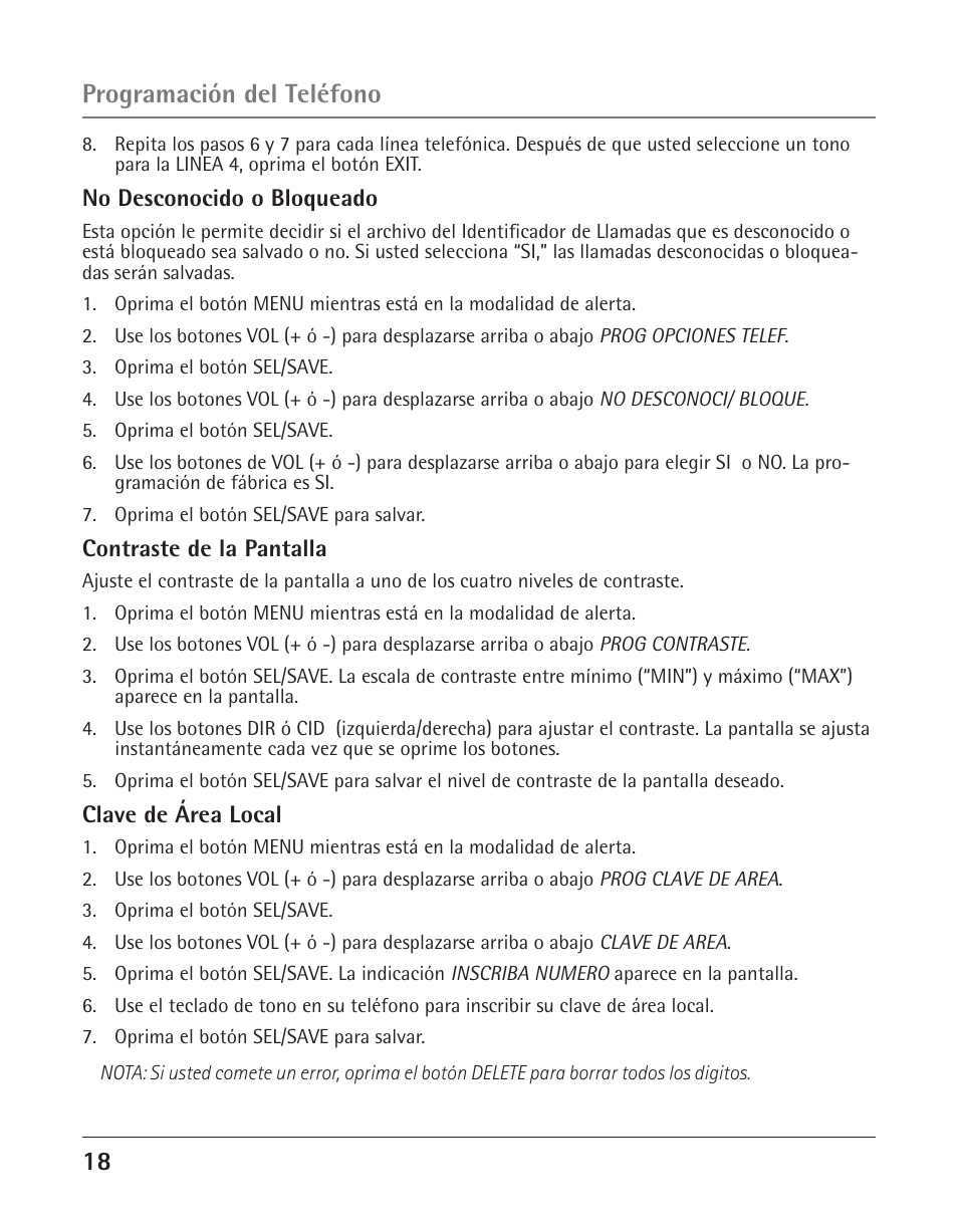 Programación del teléfono | GE 25425 User Manual | Page 72 / 108