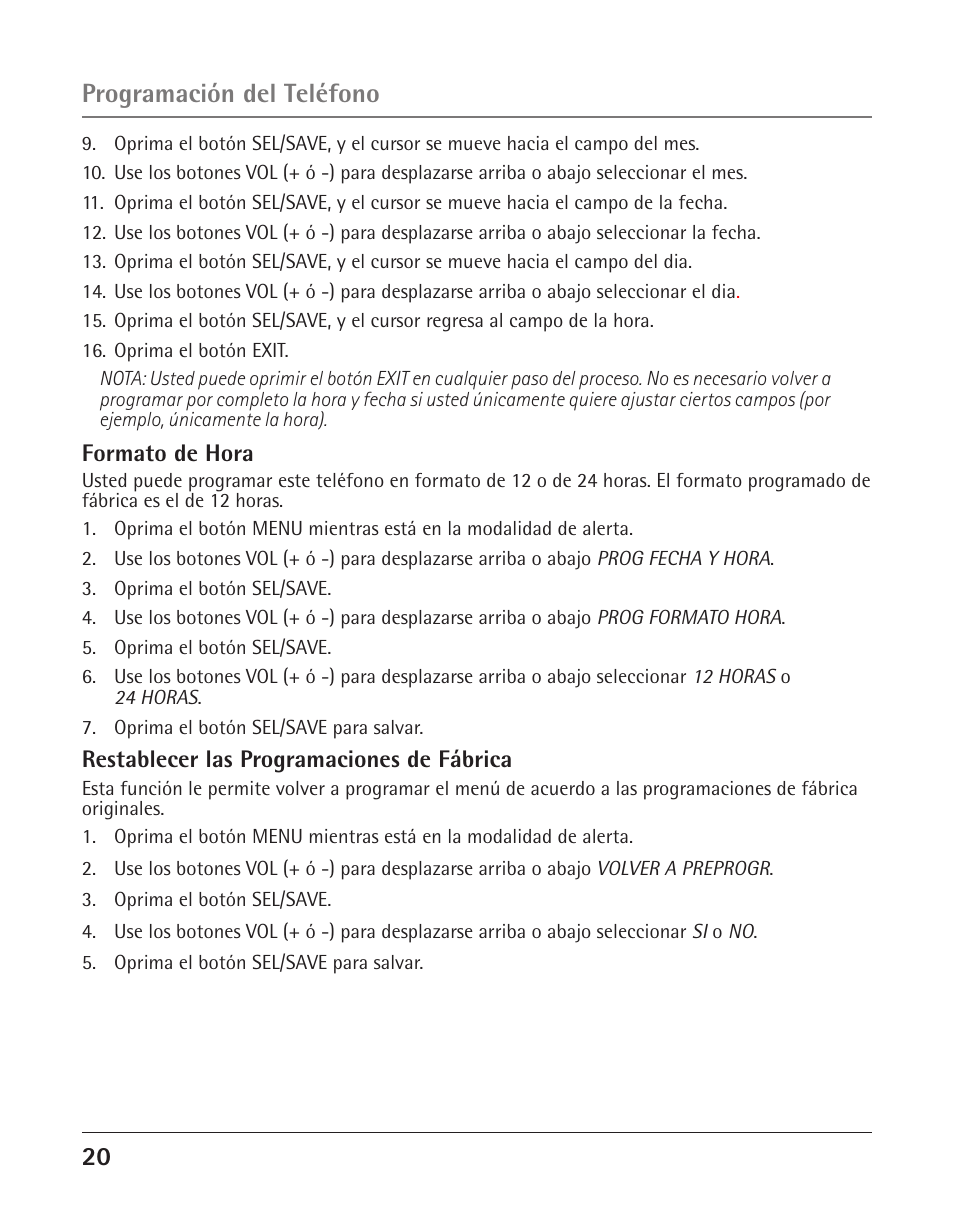 Programación del teléfono | GE 25425 User Manual | Page 74 / 108