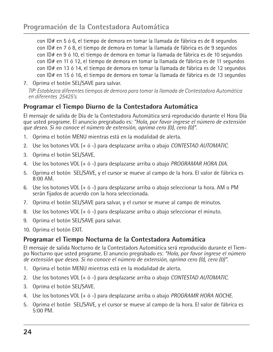 Programación de la contestadora automática | GE 25425 User Manual | Page 78 / 108