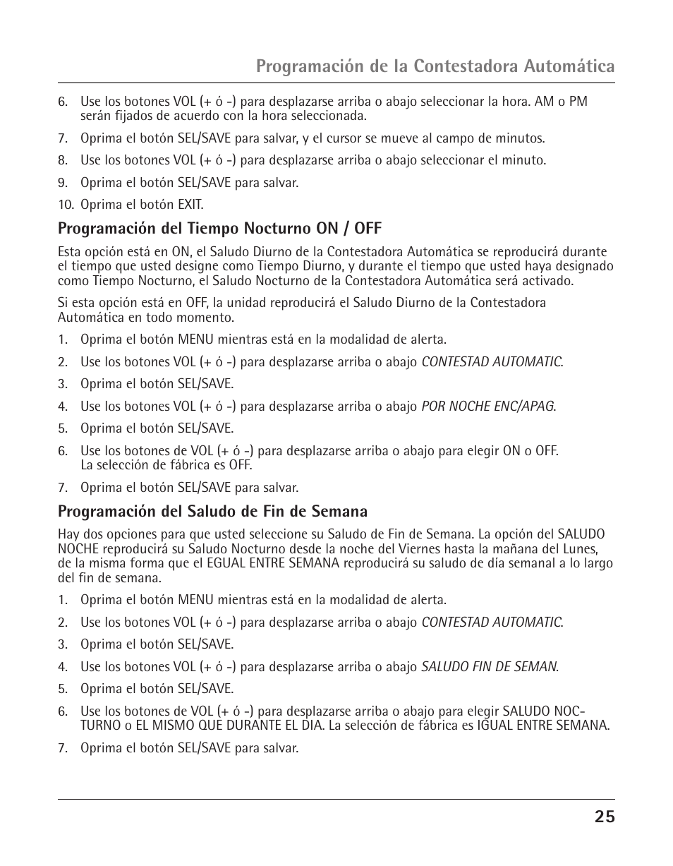 Programación de la contestadora automática | GE 25425 User Manual | Page 79 / 108