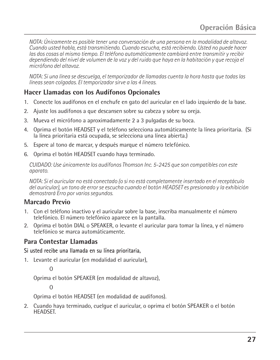 Operación básica | GE 25425 User Manual | Page 81 / 108