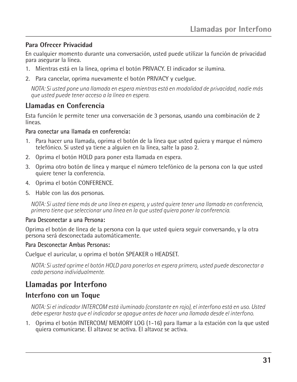 Llamadas por interfono | GE 25425 User Manual | Page 85 / 108
