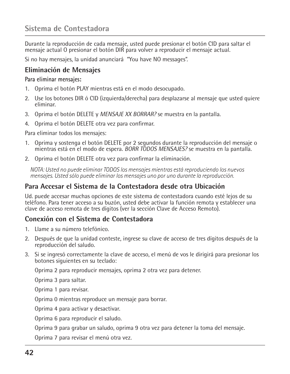 Sistema de contestadora | GE 25425 User Manual | Page 96 / 108