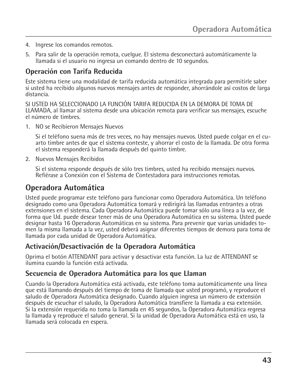 Operadora automática | GE 25425 User Manual | Page 97 / 108