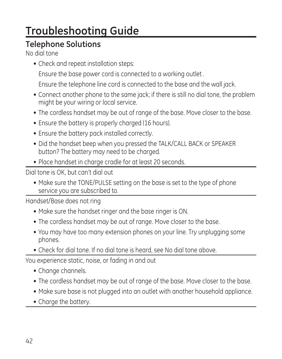 Troubleshooting guide | GE 25982 User Manual | Page 42 / 100