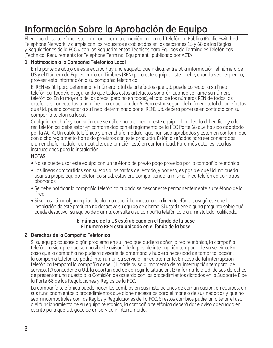 Información sobre la aprobación de equipo | GE 25982 User Manual | Page 52 / 100