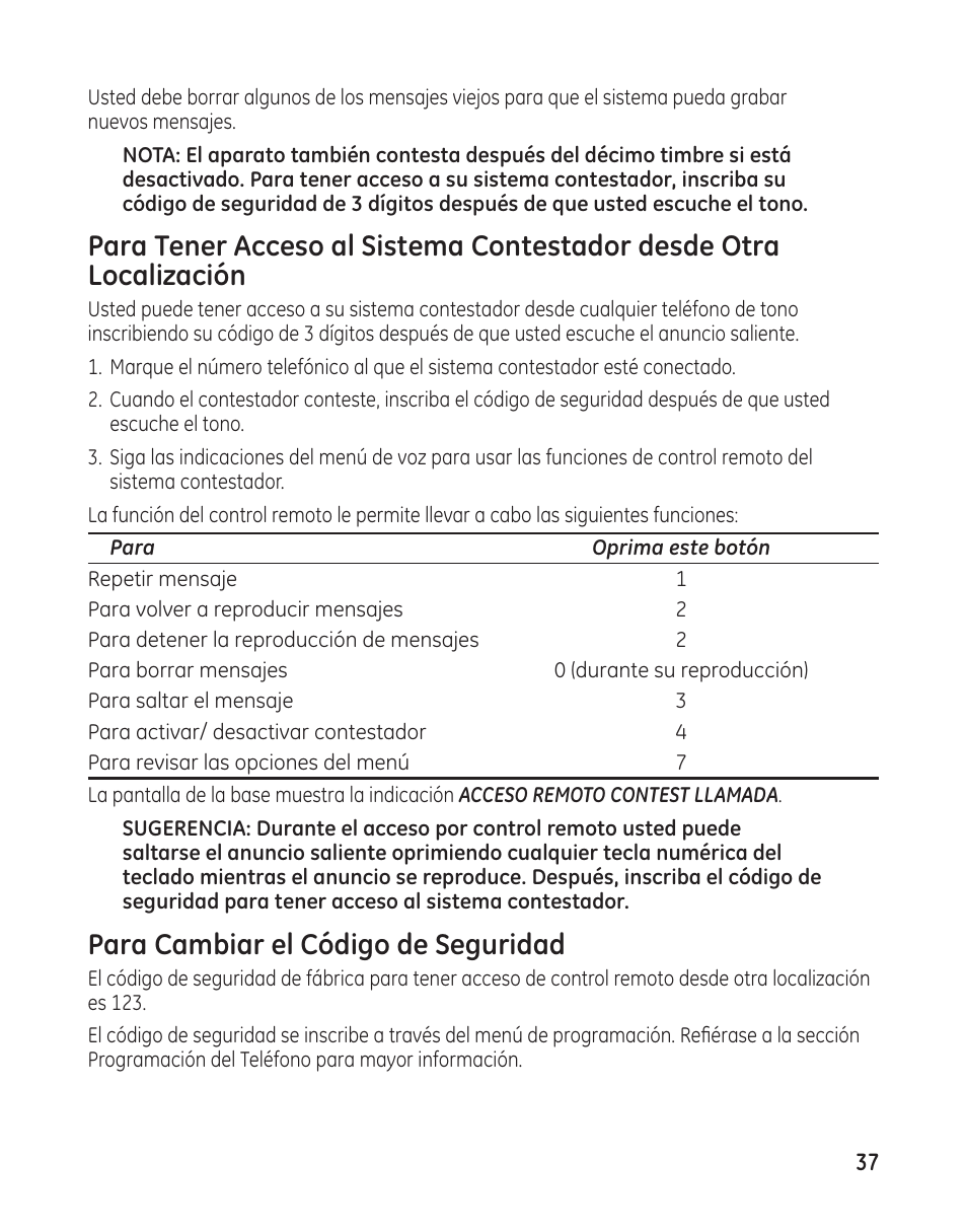 Para cambiar el código de seguridad | GE 25982 User Manual | Page 87 / 100