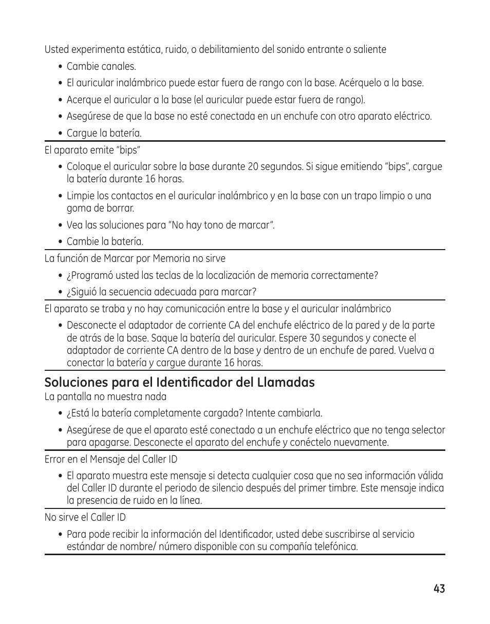 Soluciones para el identificador del llamadas | GE 25982 User Manual | Page 93 / 100