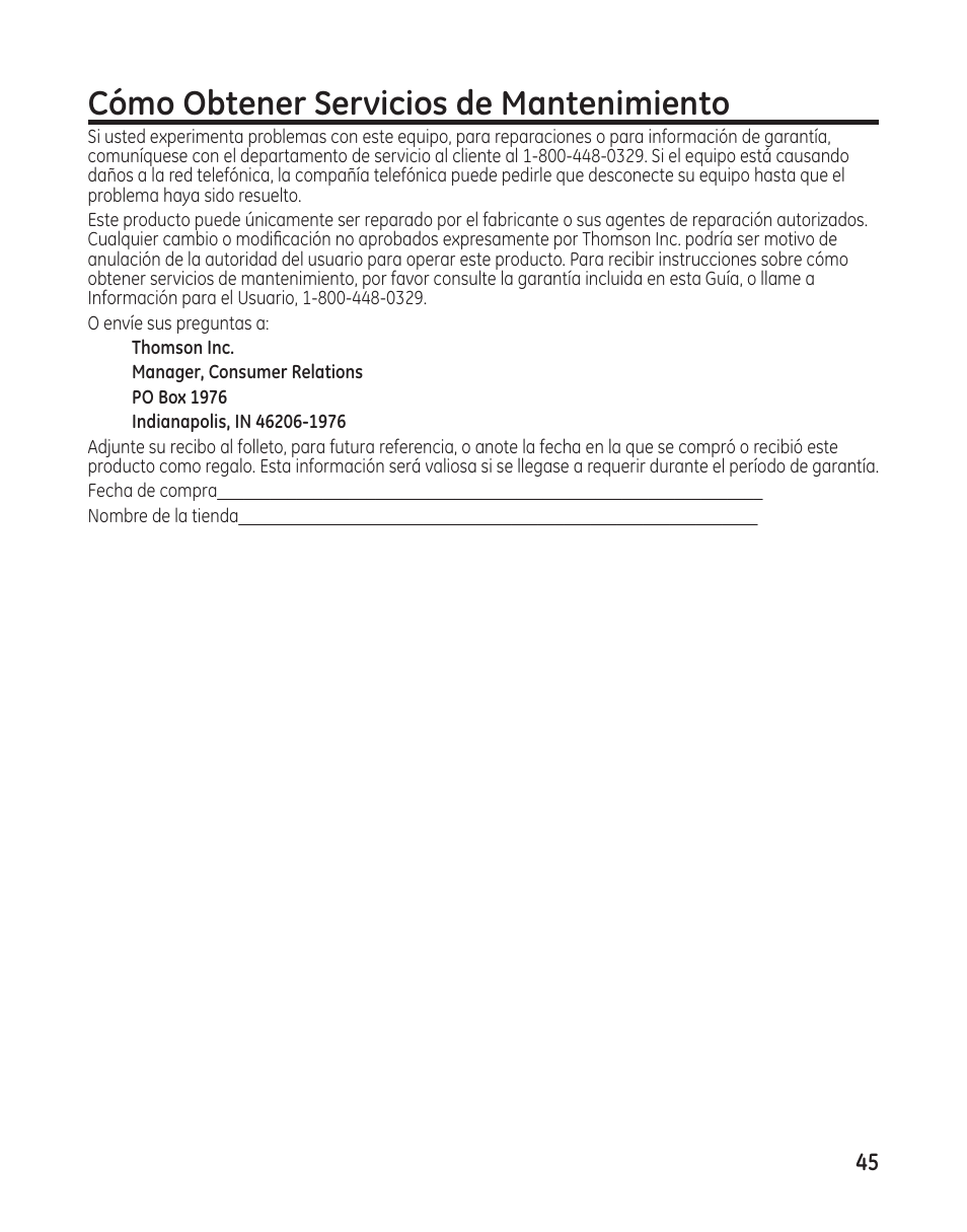 Cómo obtener servicios de mantenimiento | GE 25982 User Manual | Page 95 / 100