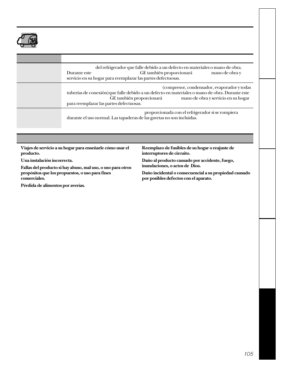 Garantía del refrigerador | GE 162D9617P005 User Manual | Page 105 / 108