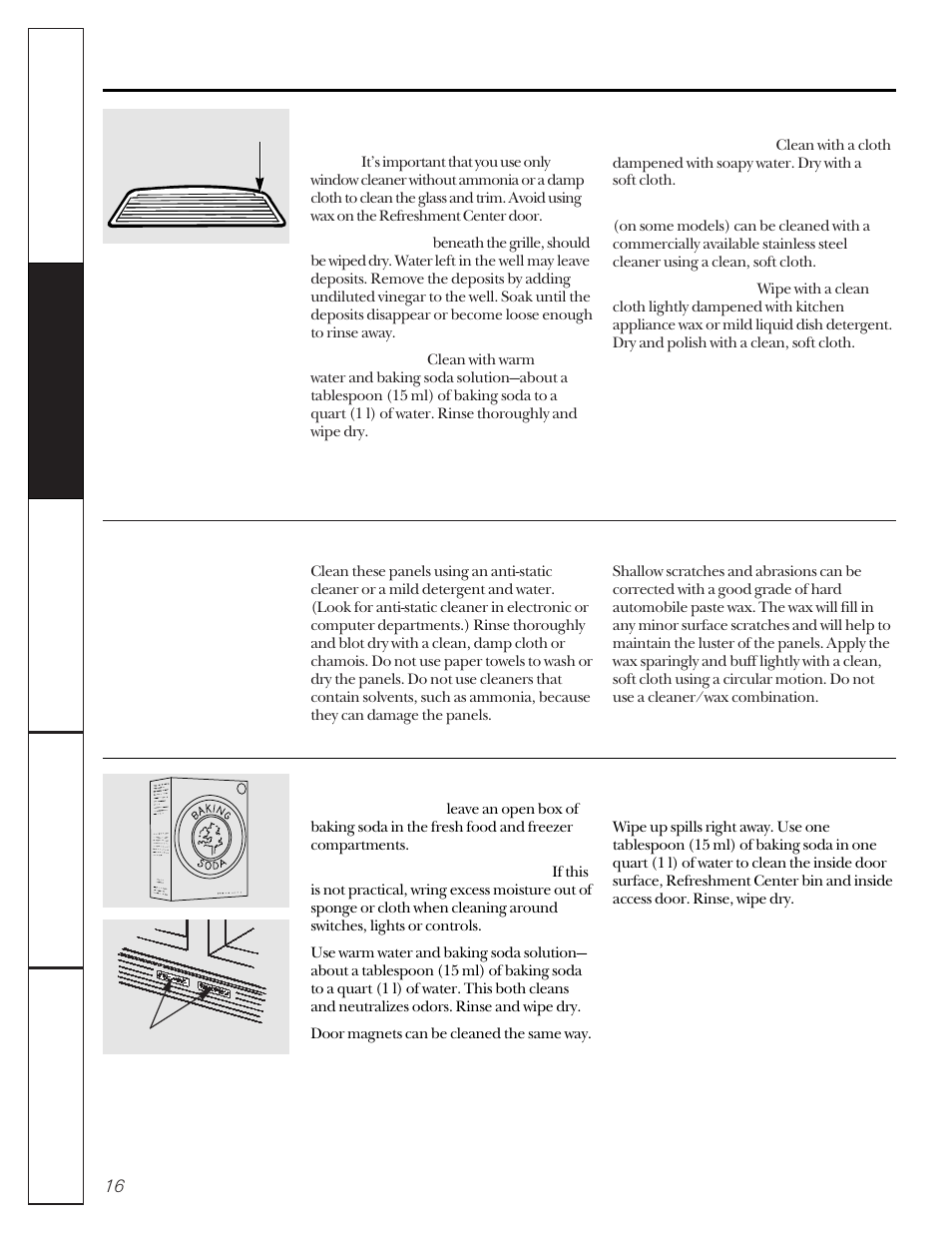 Care and cleaning, Care and cleaning –18, Care and cleaning of the refrigerator | GE 162D9617P005 User Manual | Page 16 / 108