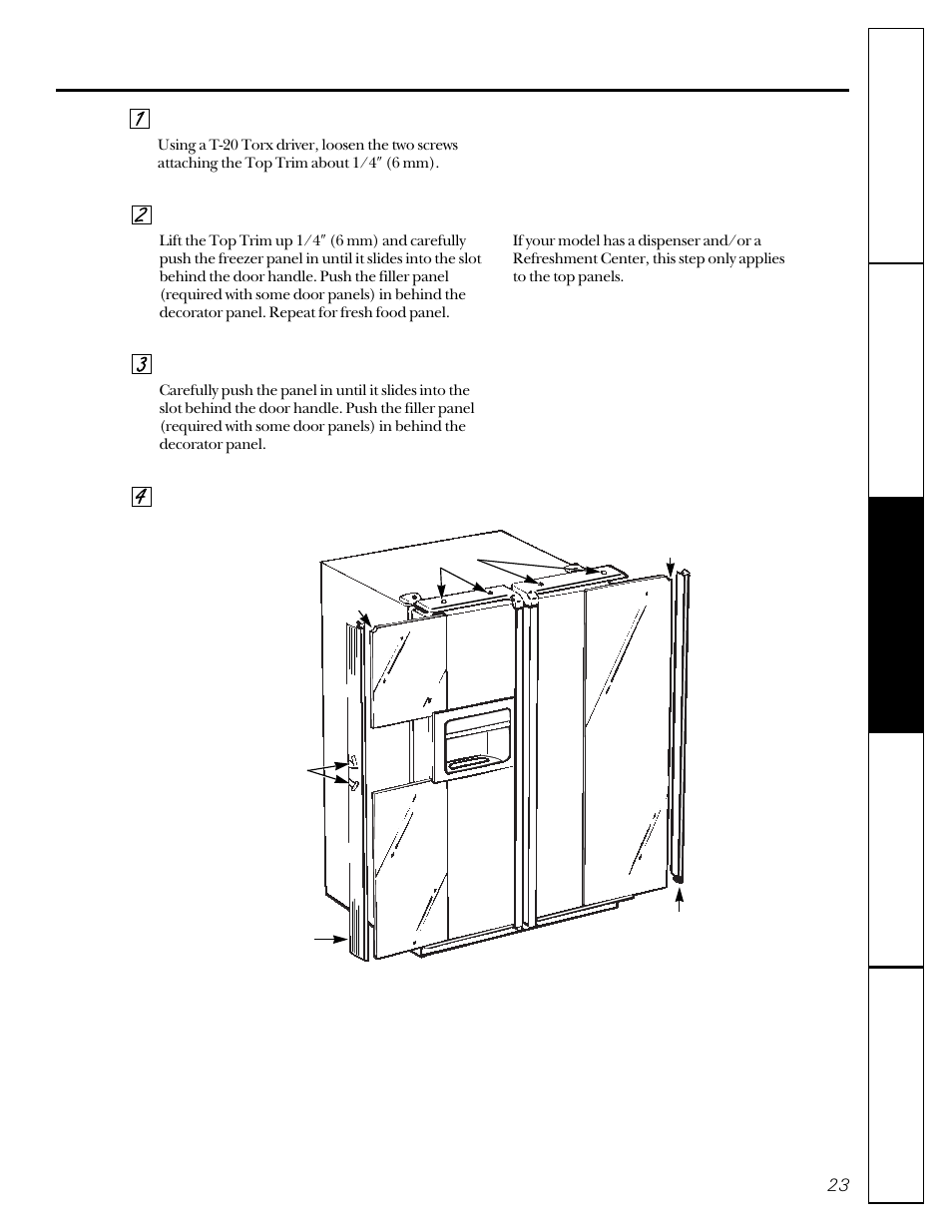 Trim kits, Trim kits –25, Inserting the door panels | GE 162D9617P005 User Manual | Page 23 / 108