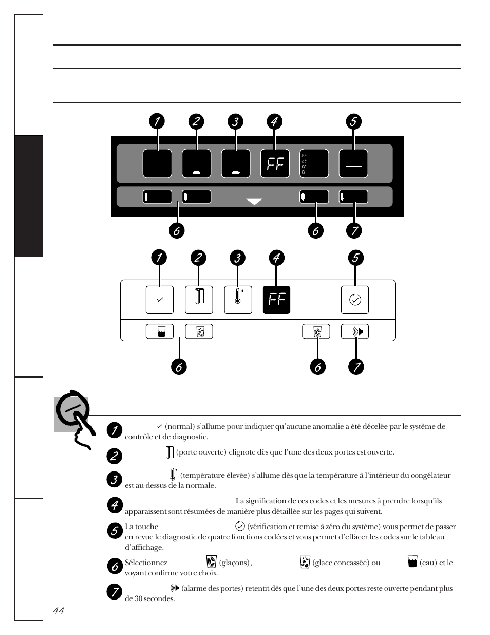 Les commandes du réfrigérateur, Système de contrôle et de diagnostic | GE 162D9617P005 User Manual | Page 44 / 108