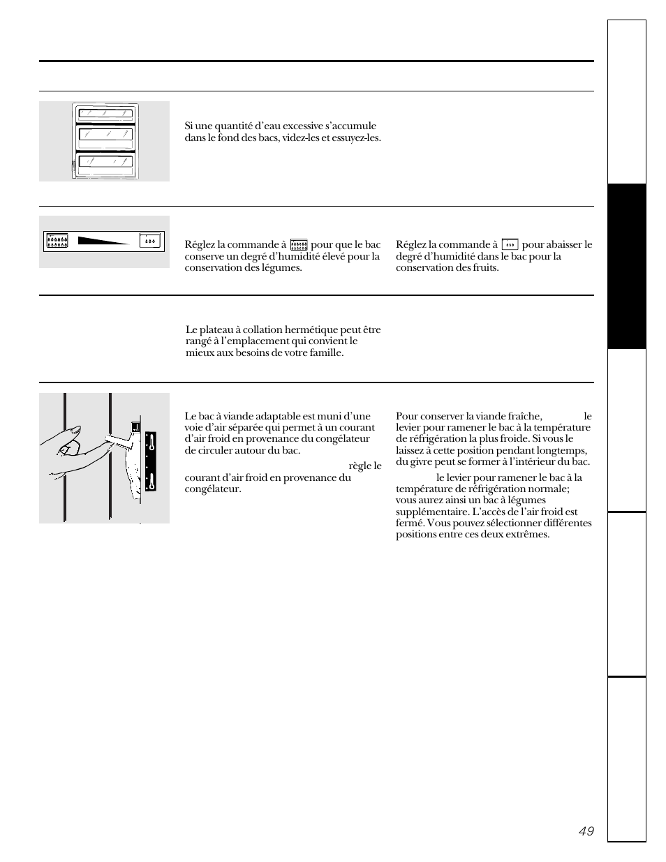 Les bacs de rangement | GE 162D9617P005 User Manual | Page 49 / 108