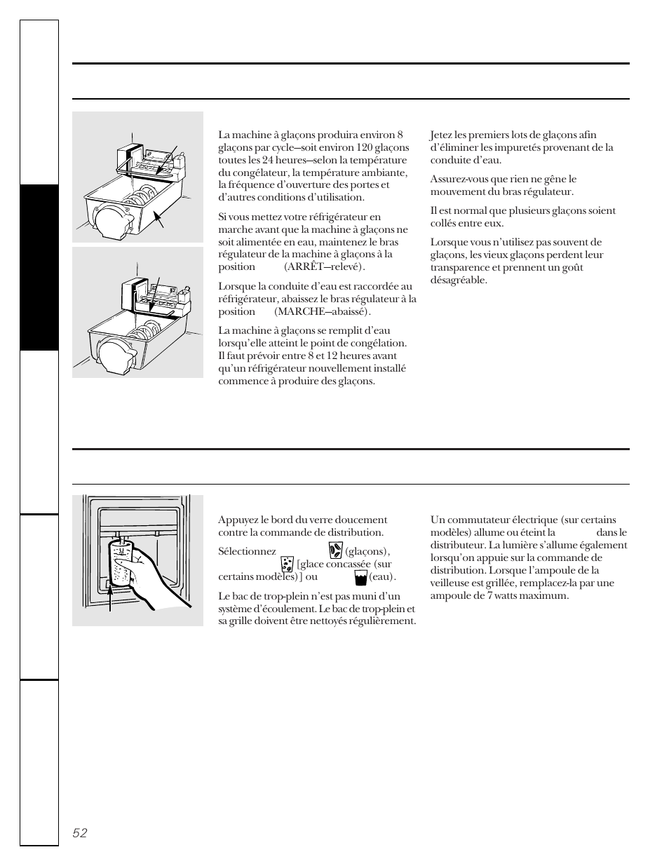 Machine à glaçons automatique, Le distributeur d’eau et de glaçons | GE 162D9617P005 User Manual | Page 52 / 108