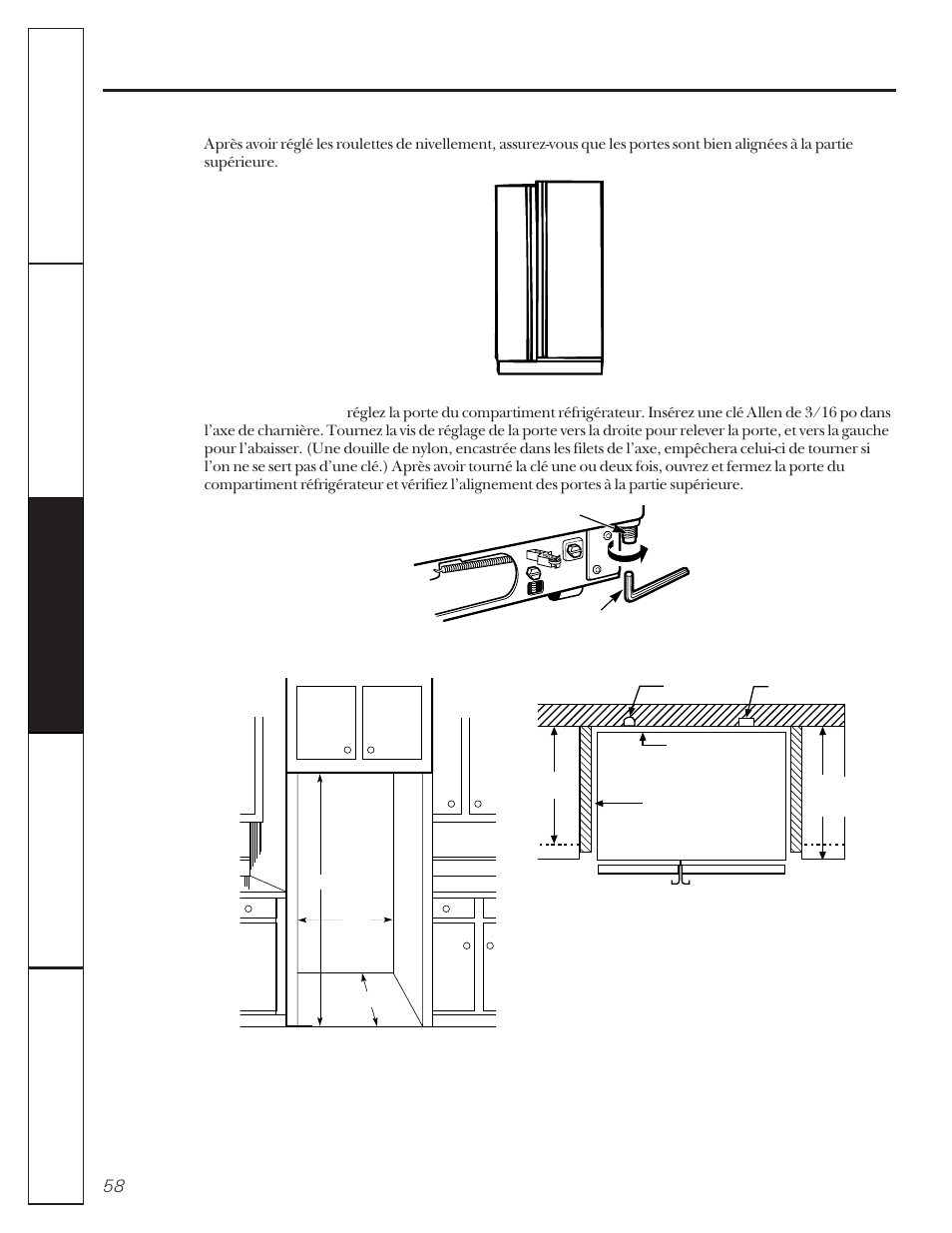 Préparation, Alignement des portes, Dimensions et spécifications | GE 162D9617P005 User Manual | Page 58 / 108