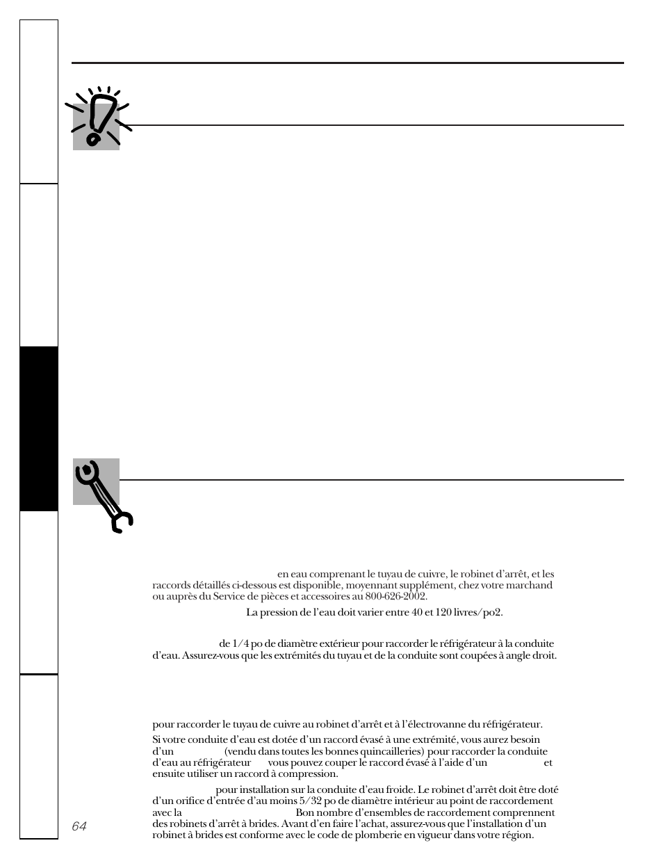 Installation de la conduite d’eau, Avant de commencer, Matériel nécessaire | GE 162D9617P005 User Manual | Page 64 / 108