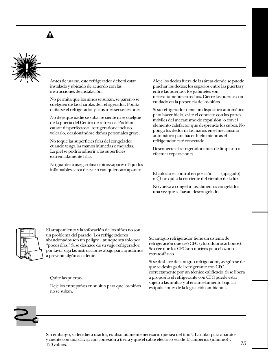 Advertencia, Precauciones de seguridad, Uso de cables de extension | GE 162D9617P005 User Manual | Page 75 / 108