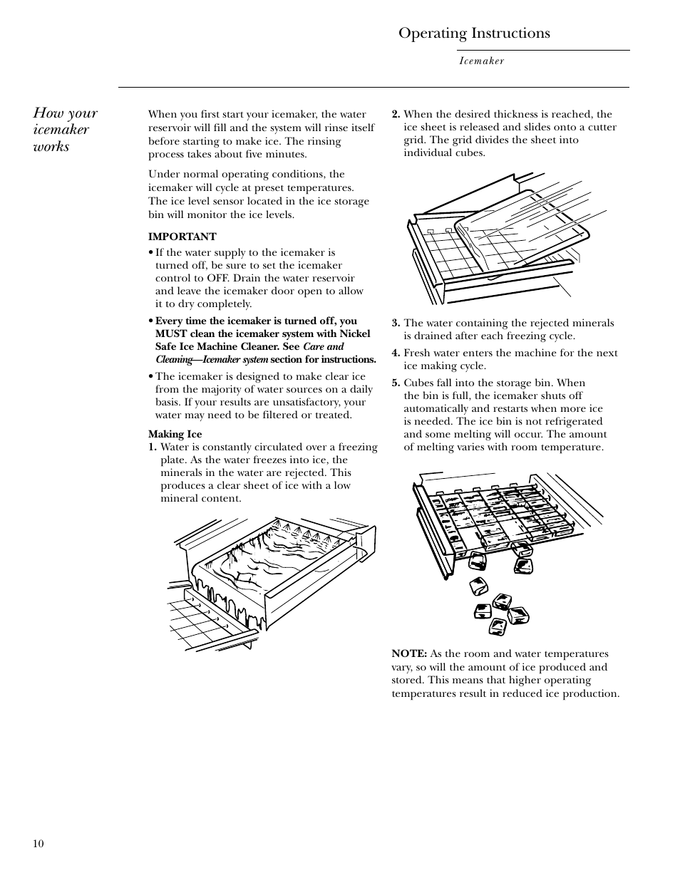 Operating instructions, How your icemaker works | GE ZDI15 User Manual | Page 10 / 16