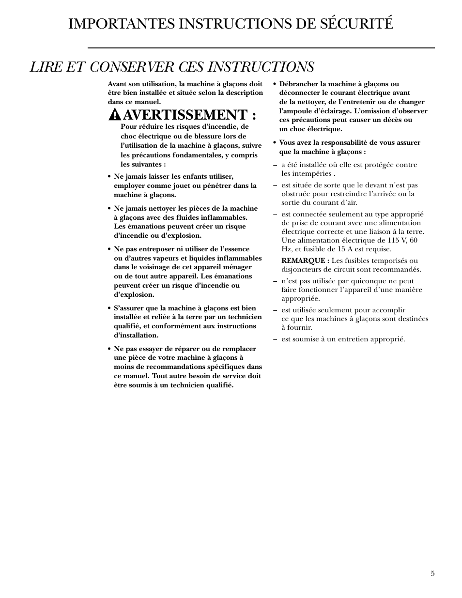 Avertissement | GE ZDI15 User Manual | Page 5 / 16