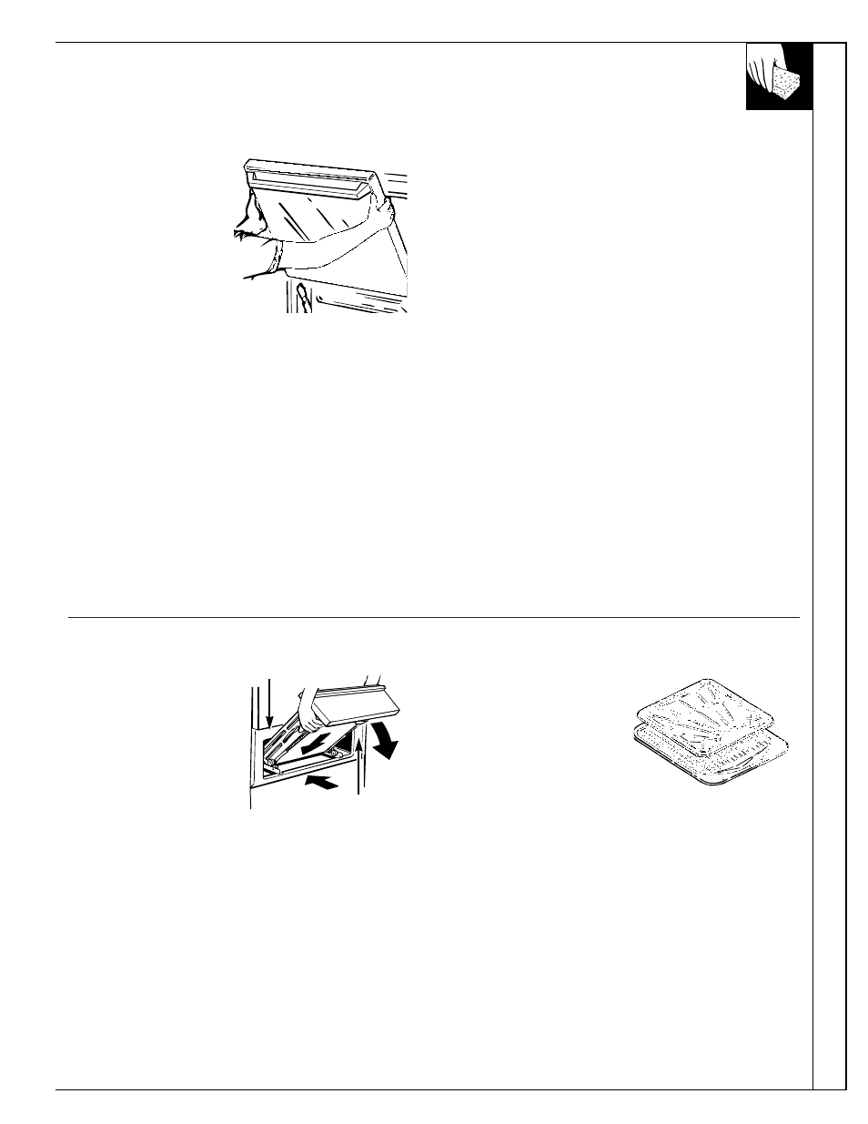 Broiler drawer, Broiler pan and grid, Lift-off oven door | Car e and cleaning | GE JGRS14 User Manual | Page 23 / 28