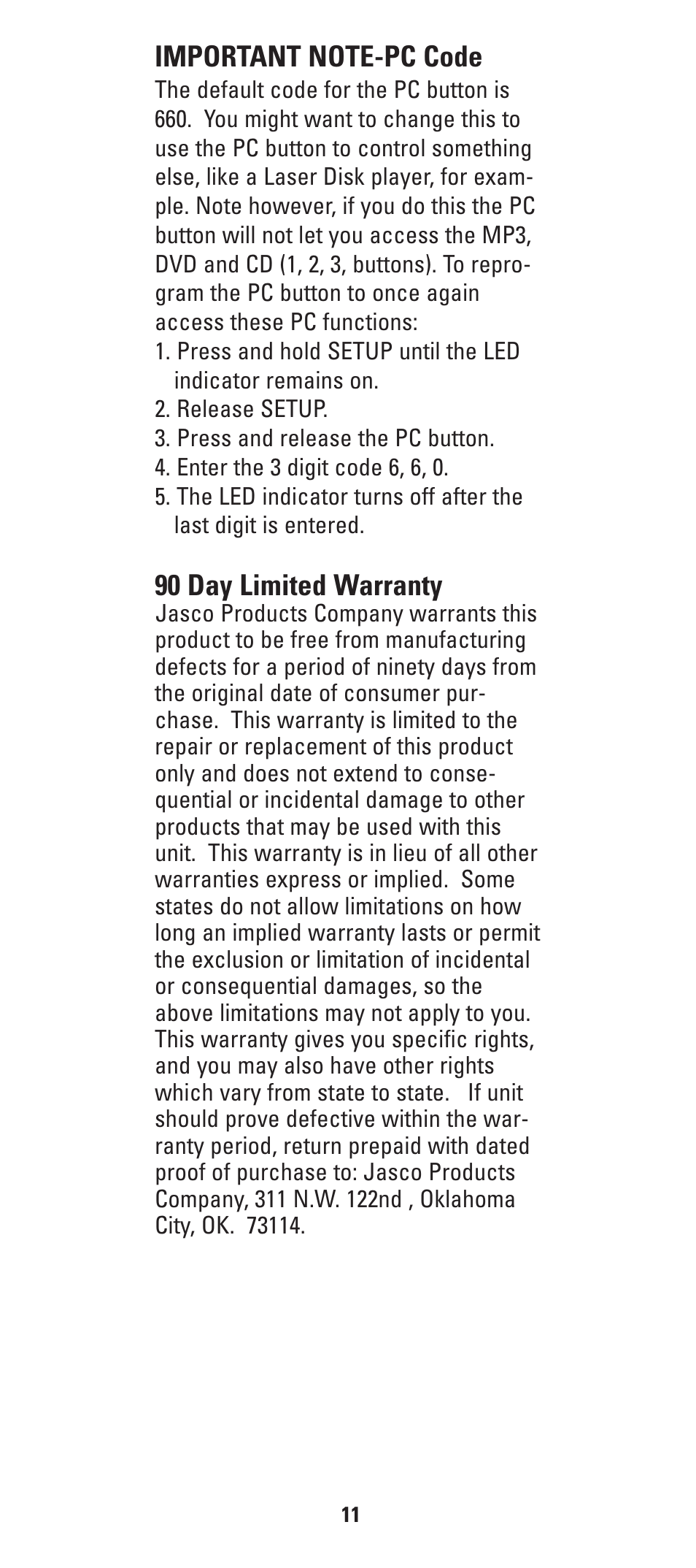 90 day limited warranty | GE Universal Remote with PC Control HO97685 User Manual | Page 14 / 28