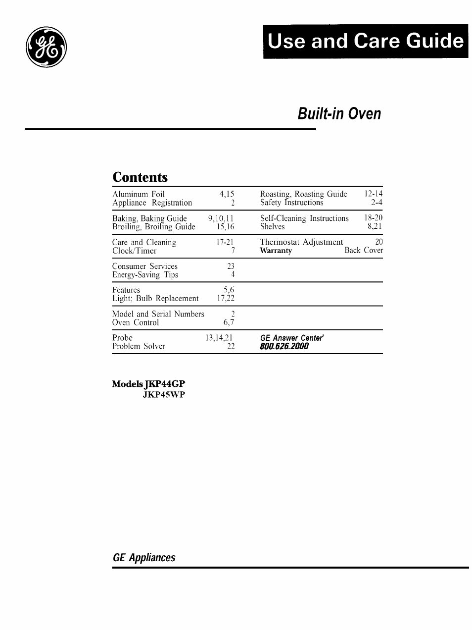 GE JKP45WP User Manual | 24 pages