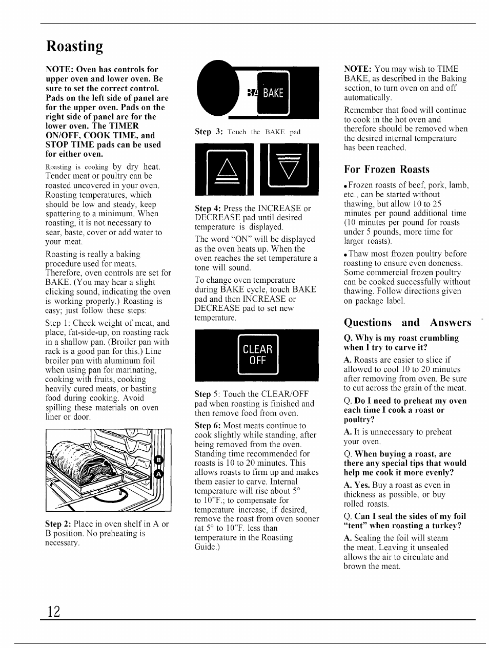 For frozen roasts, Questions and answers, Roasting | GE JKP45WP User Manual | Page 12 / 24