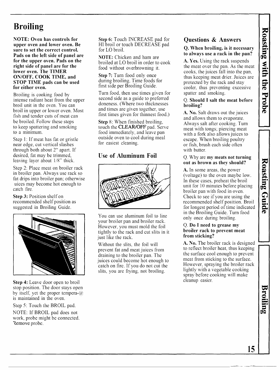Use of aluminum foil, Questions & answers, Broiling | GE JKP45WP User Manual | Page 15 / 24