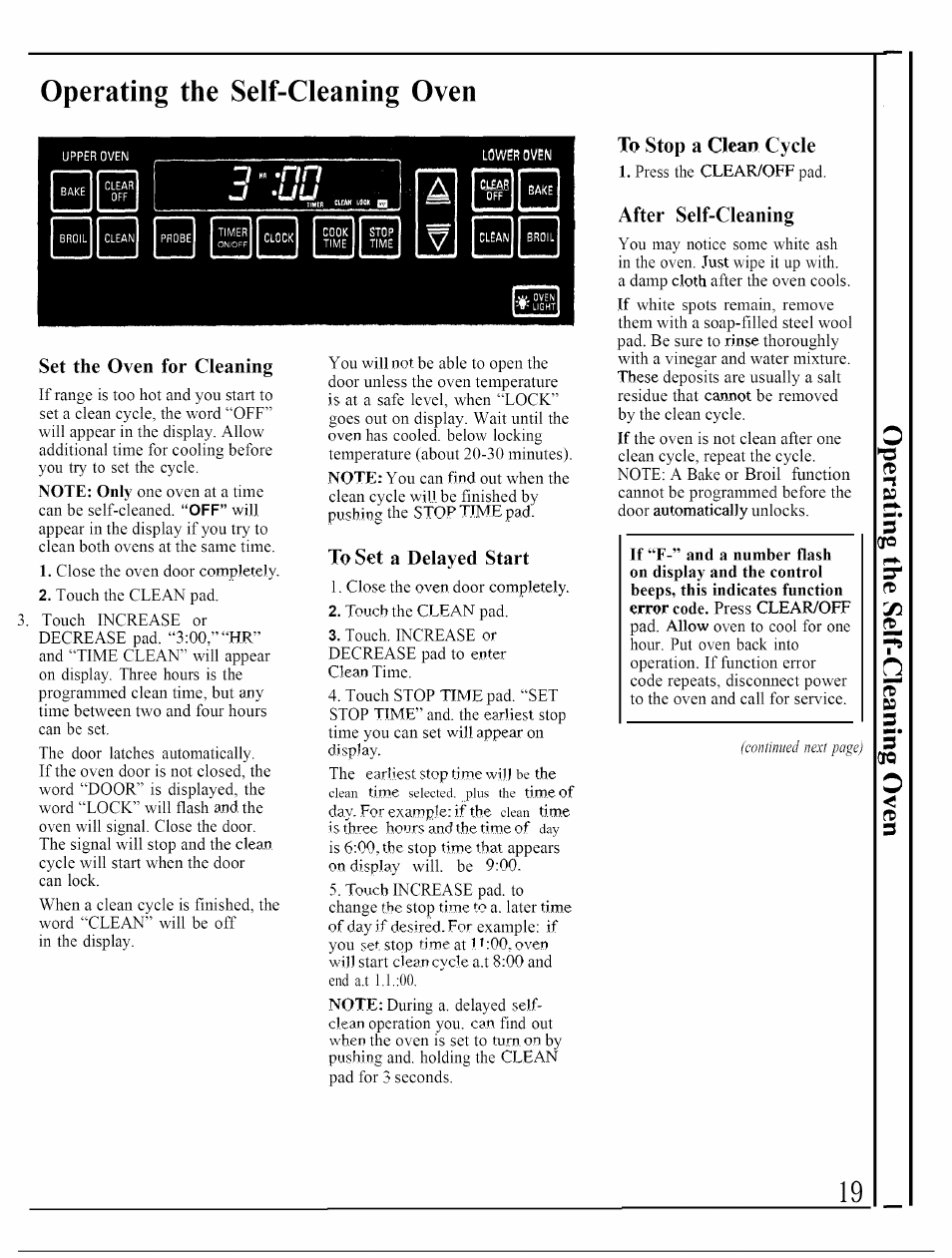 Lower oven, Hbhhbi, Bbiibi | U -uu, Operating the self-cleaning oven, A bake | GE JKP45WP User Manual | Page 19 / 24