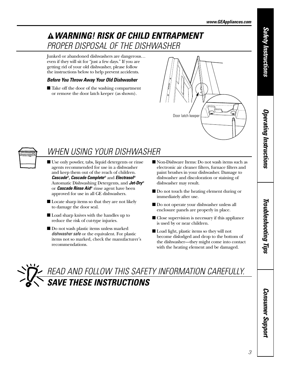 When using your dishwasher | GE EDW1500 Series User Manual | Page 3 / 16