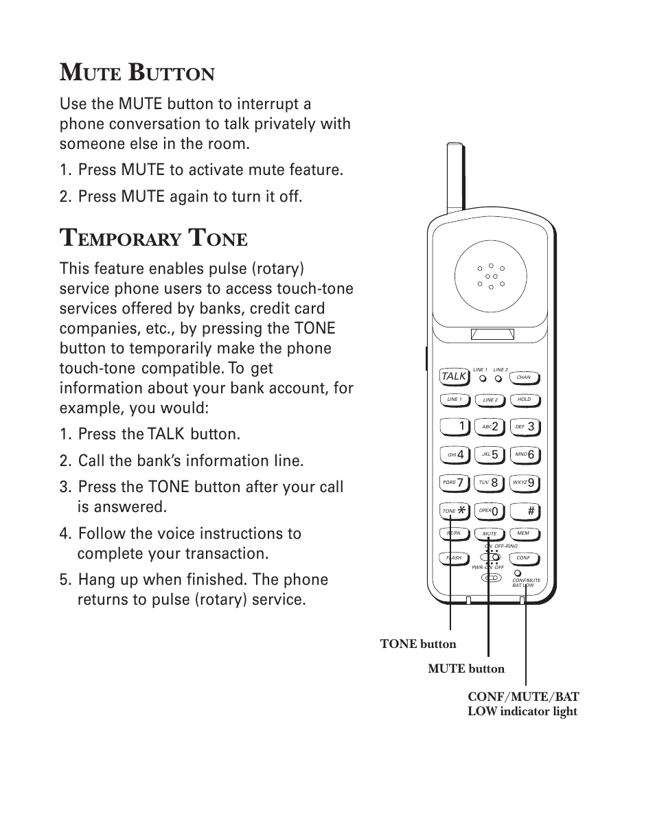 Mute button, Temporary tone, Utton | Emporary | GE 2-9926 User Manual | Page 13 / 26