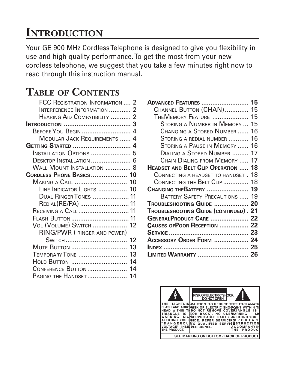 Introduction, Before you begin, Ntroduction | Able, Ontents | GE 2-9926 User Manual | Page 3 / 26