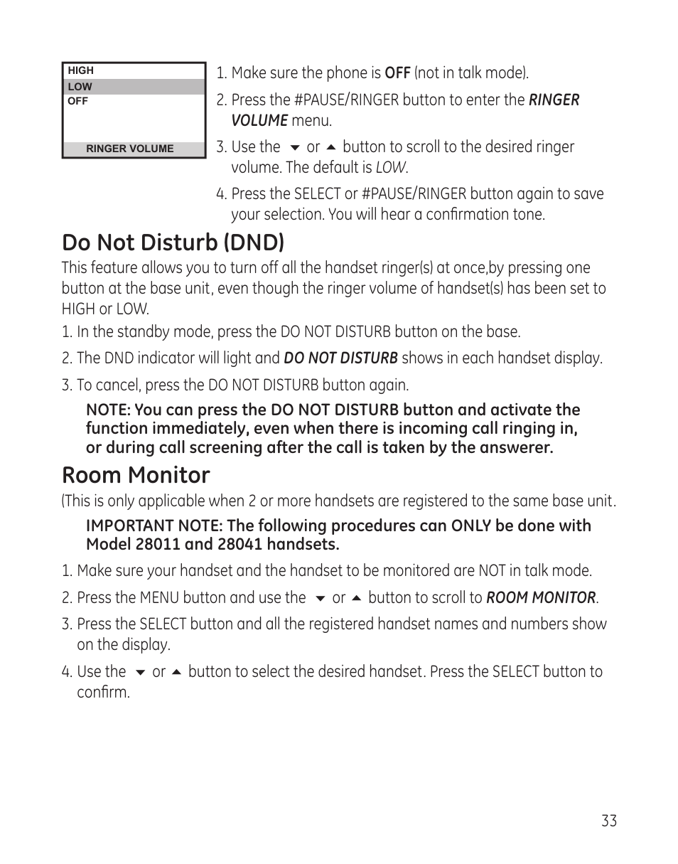 Do not disturb (dnd), Room monitor | GE 00008005 User Manual | Page 33 / 62