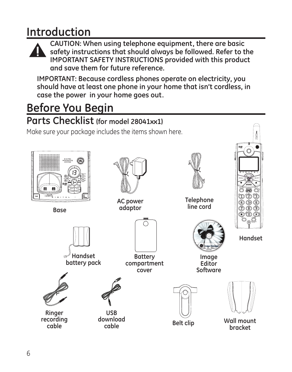 Introduction, Before you begin, Parts checklist | GE 00008005 User Manual | Page 6 / 62