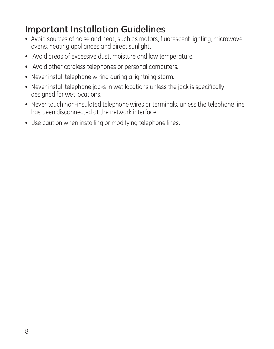 Important installation guidelines | GE 00008005 User Manual | Page 8 / 62
