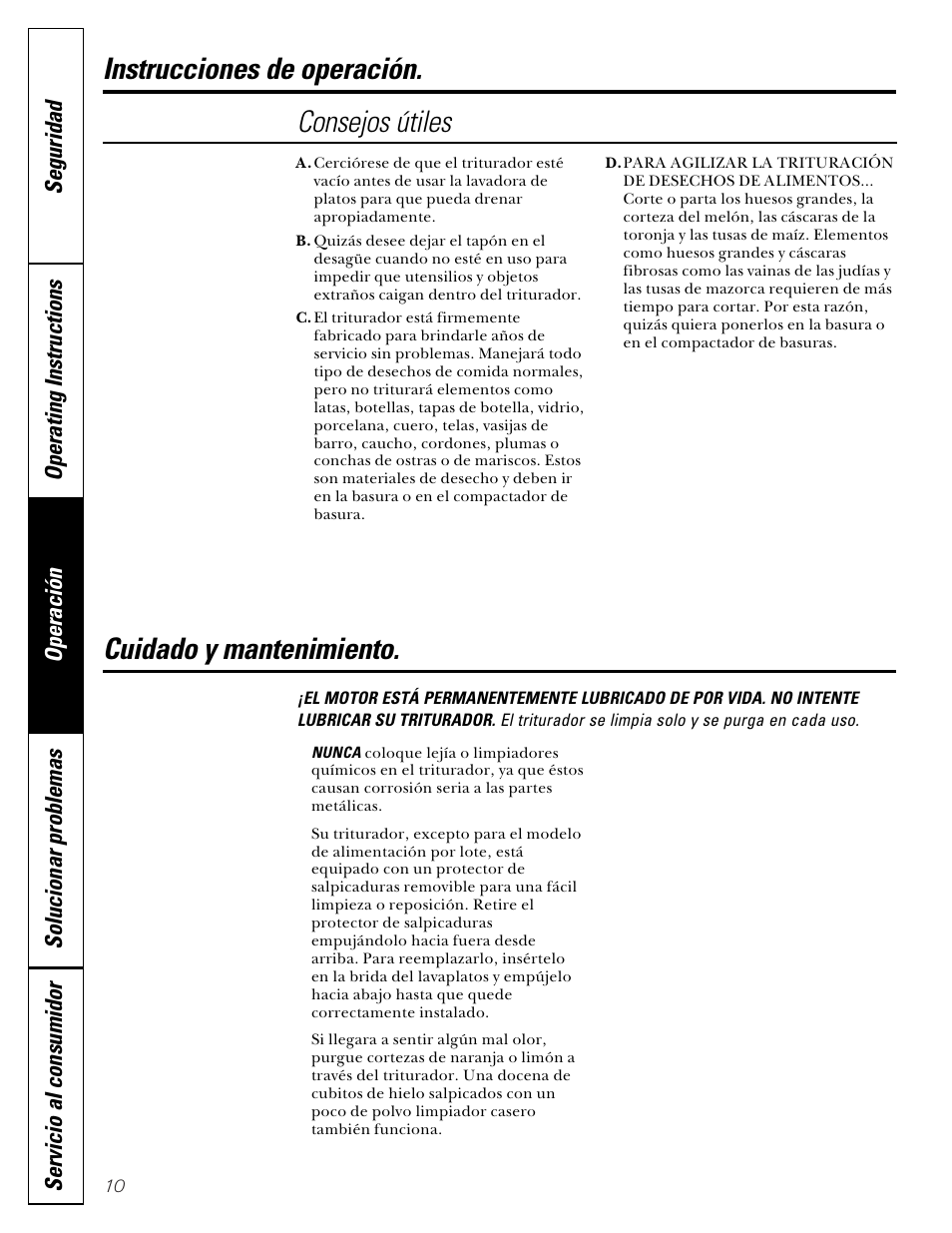Cuidado y mantenimiento, Consejos útiles | GE GFC300F User Manual | Page 22 / 24