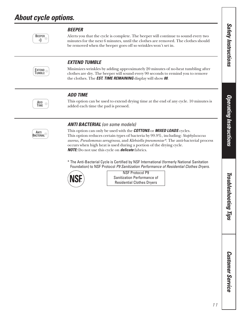 Cycle options, About cycle options | GE 592 User Manual | Page 11 / 64