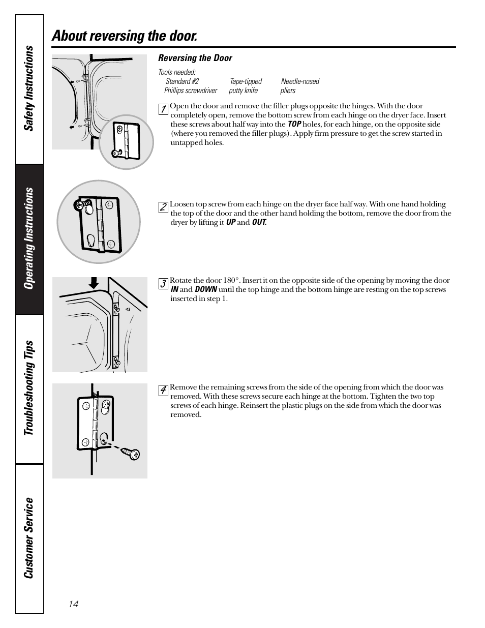 Reversing the door, About reversing the door | GE 592 User Manual | Page 14 / 64