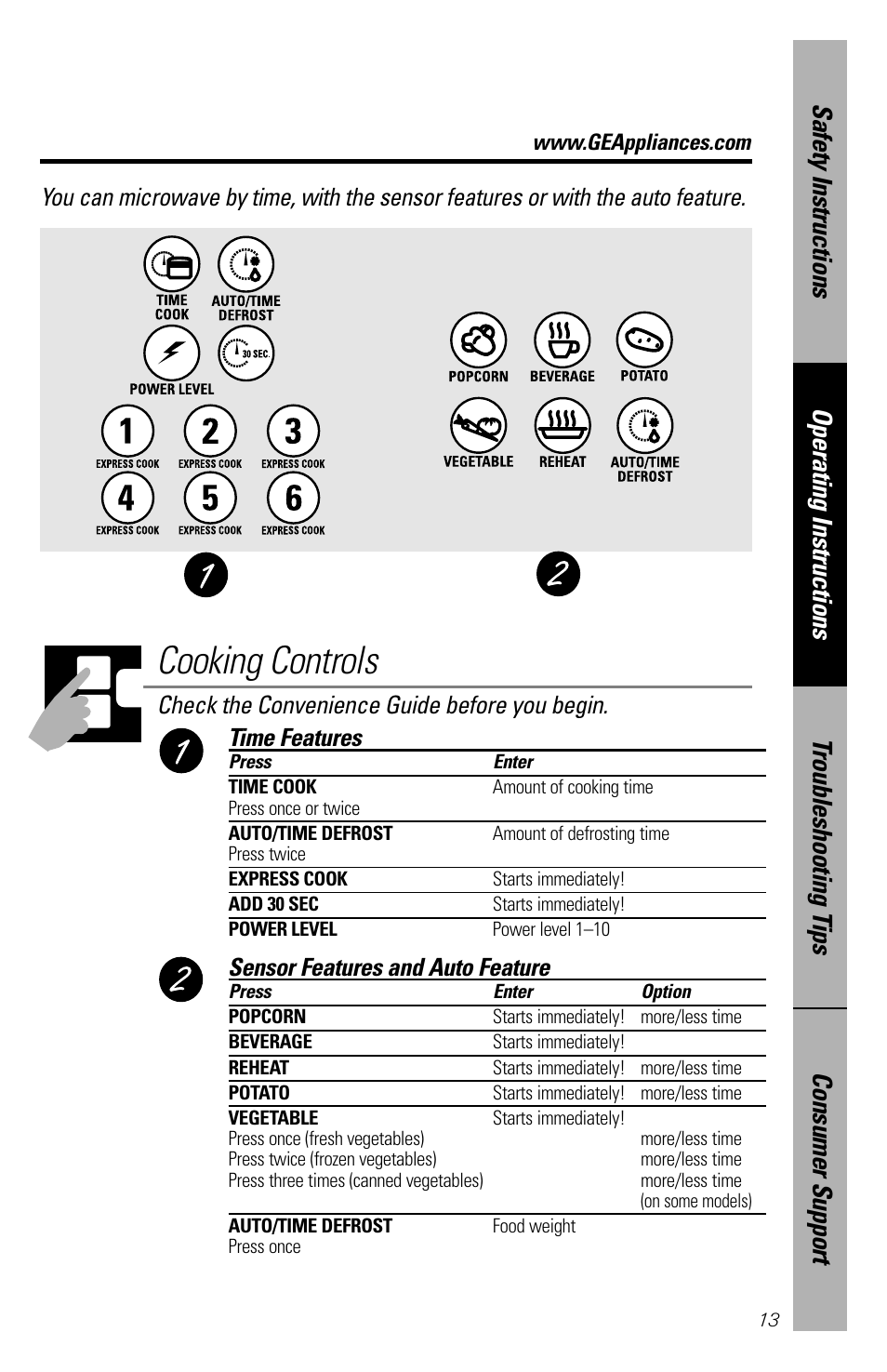 Cooking controls | GE 164D3370P211 User Manual | Page 13 / 36