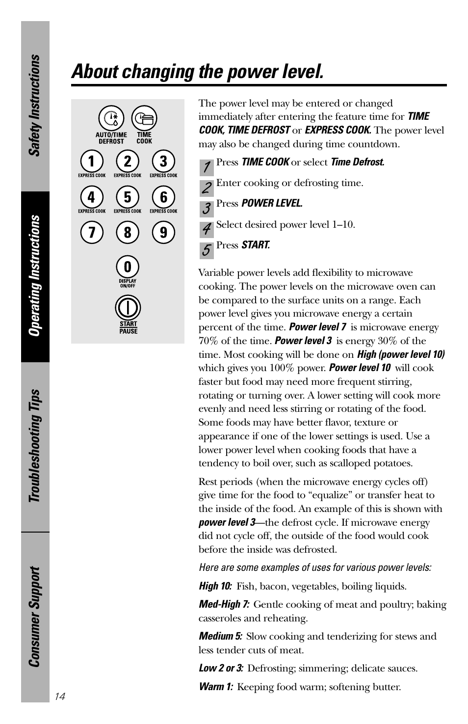 Changing power level, About changing the power level | GE 164D3370P211 User Manual | Page 14 / 36